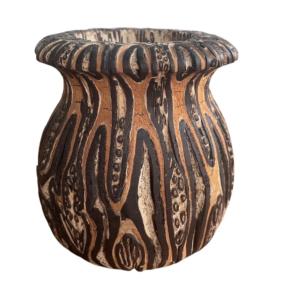 Vintage Handcrafted‎ New Zealand Ponga Craft Tree Fern Vase 4.5